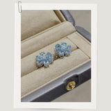 Boucles d'oreilles puces en forme de larme à motif floral aigue-marine