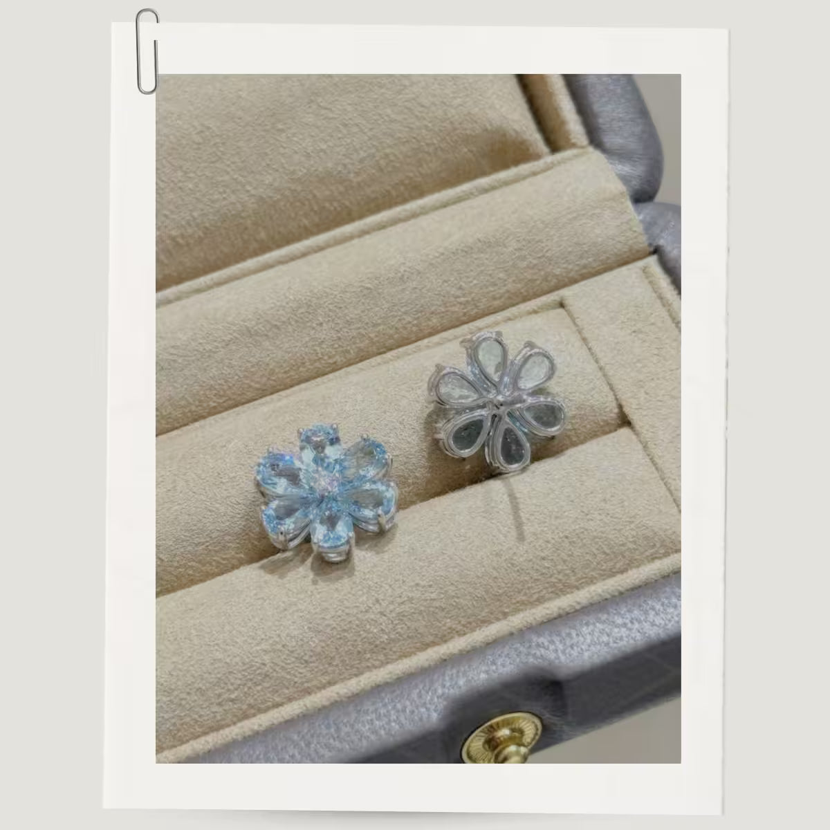 Boucles d'oreilles puces en forme de larme à motif floral aigue-marine