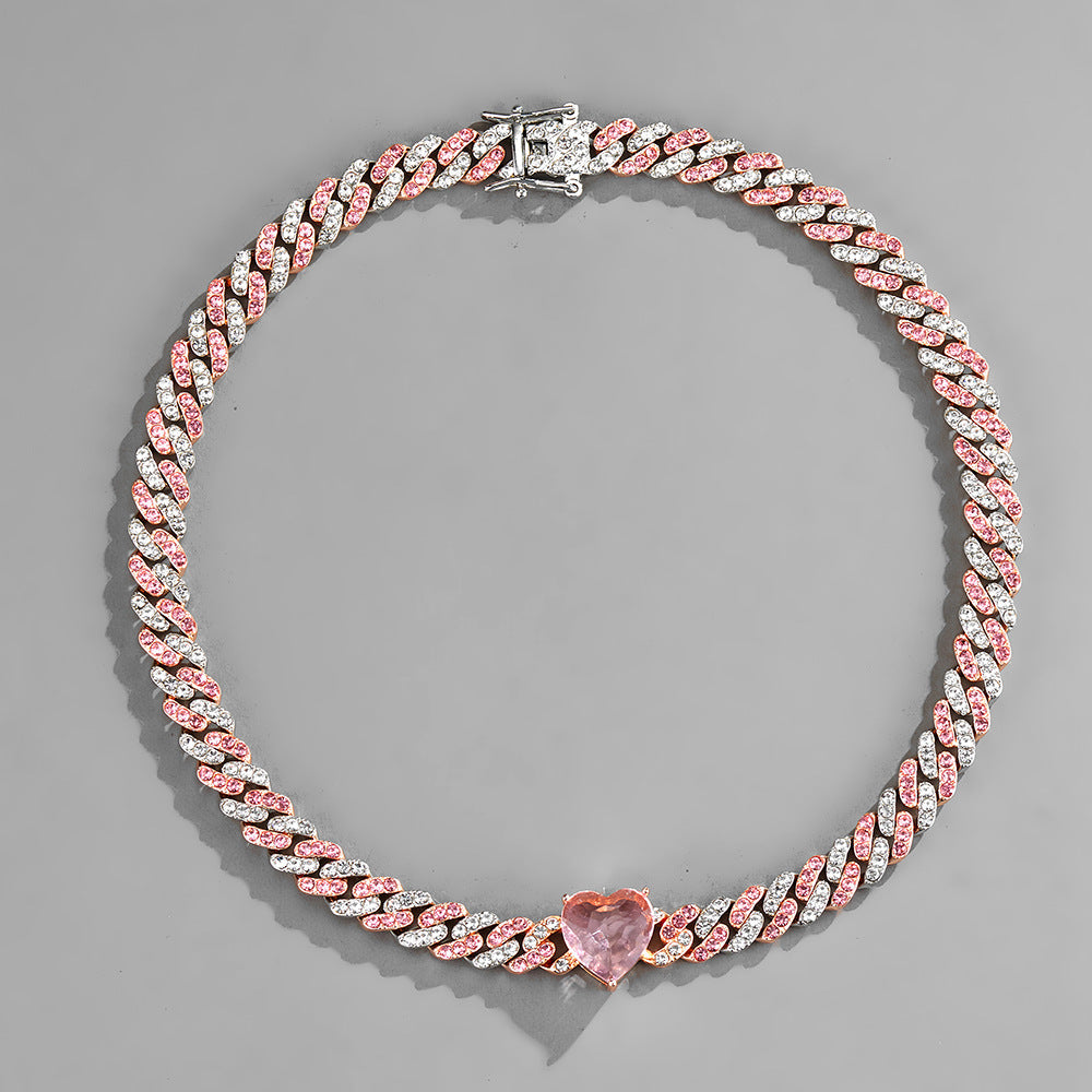 Pink Cubic Zirconia Heart Chain