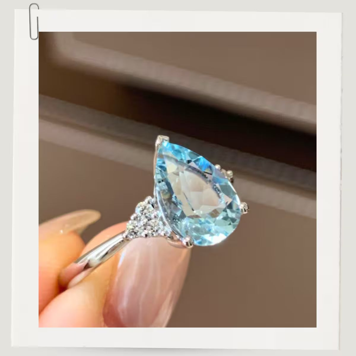 スリーストーンペアーアクアマリンリング