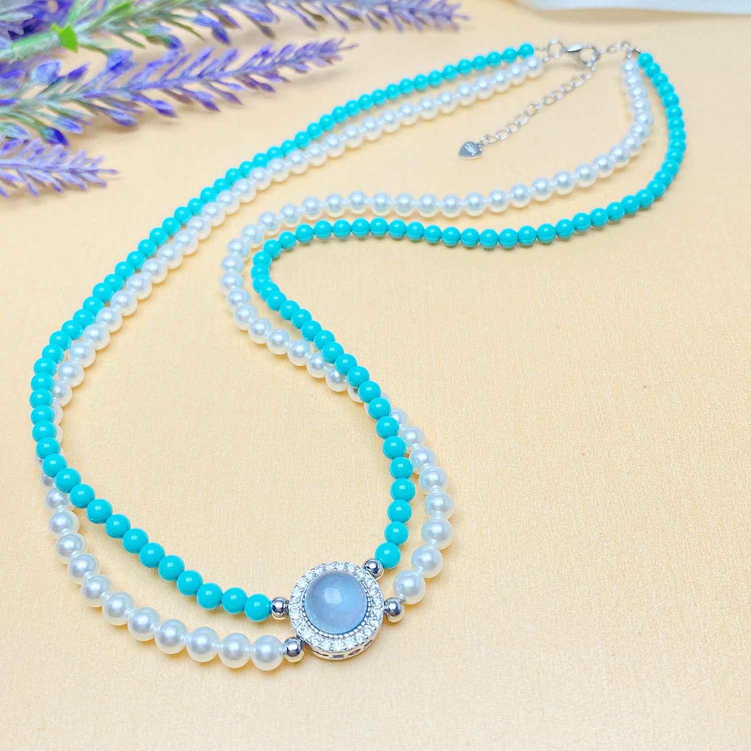 Double Turquoise& Pearl Necklace
