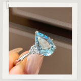 スリーストーンペアーアクアマリンリング