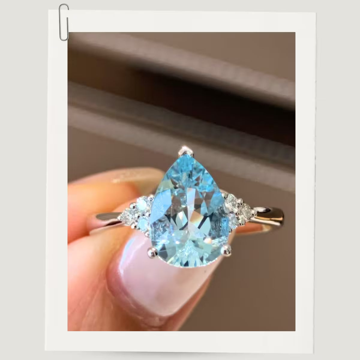 スリーストーンペアーアクアマリンリング