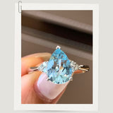 スリーストーンペアーアクアマリンリング